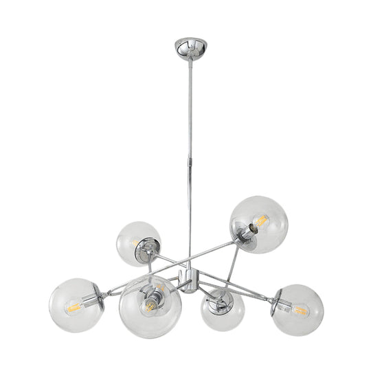 Modern 6-Light Chrome Chandelier With Clear Glass Orb Shade For Bedroom Ceiling