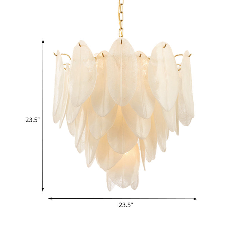 Contemporary White Textured Glass Leaf Chandelier With 6 Gold Bulbs For Bedroom Suspension Lighting