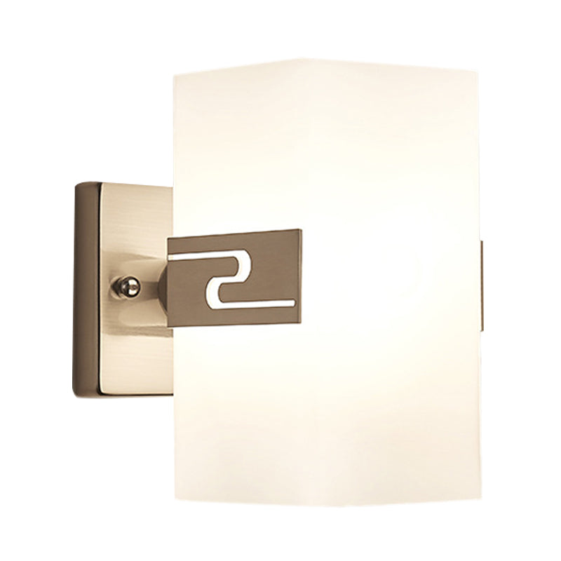 Modern Wall Mounted Nickel Cuboid Sconce Lamp With White Glass - Ideal For Corridors