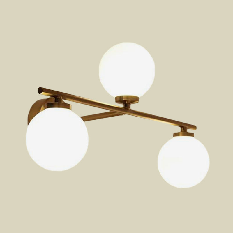 Minimalist Globe Opal Glass Sconce Light Fixture - Up And Down Wall Lamp Gold 3 Bulbs