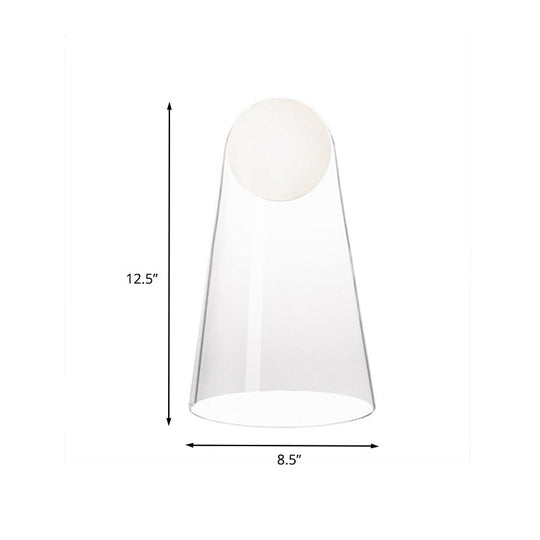 Sleek Clear Glass Led Bedside Night Lamp With Modo Shade Inside - Minimalist Conical Table Light