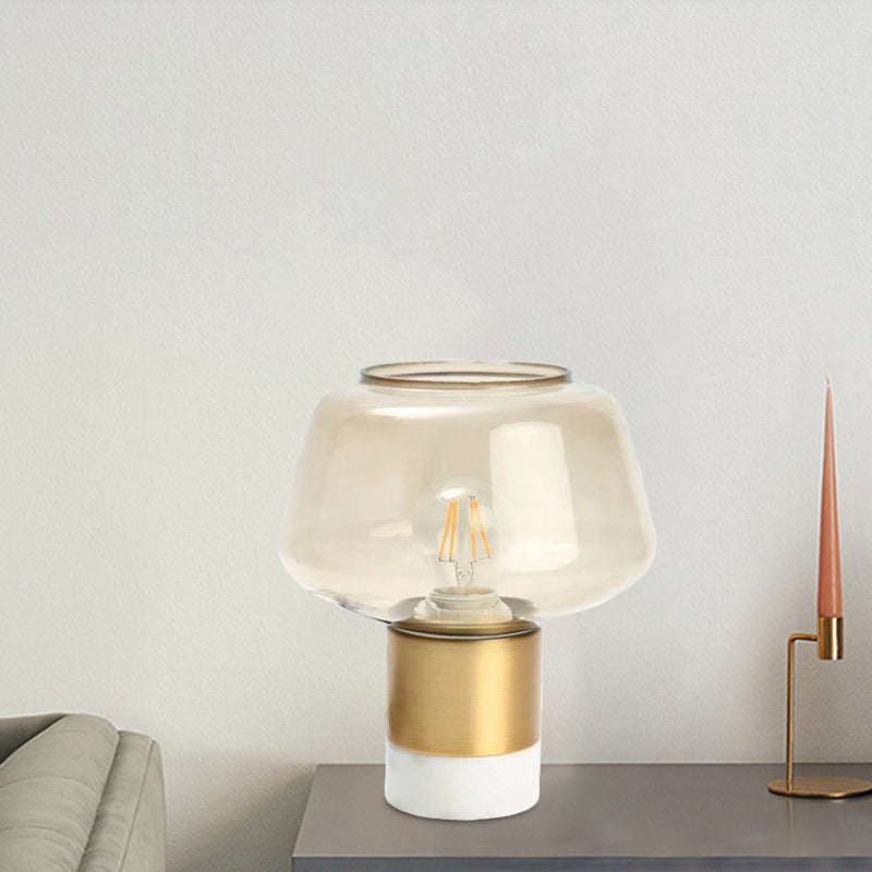 Modern Open-Top Glass Night Light With Gold Plug-In Table Lamp & Marble Base