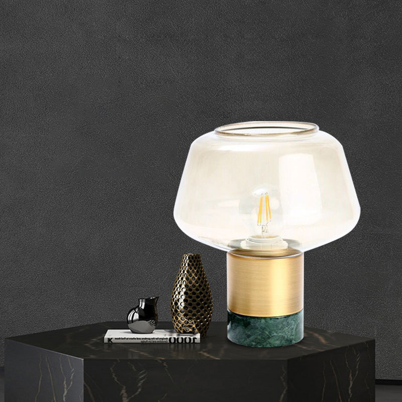 Modern Open-Top Glass Night Light With Gold Plug-In Table Lamp & Marble Base