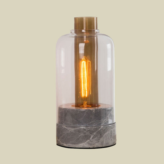 Modern Clear Glass Table Lamp With Grey Shade And Marble Base - Sleek Jar Design