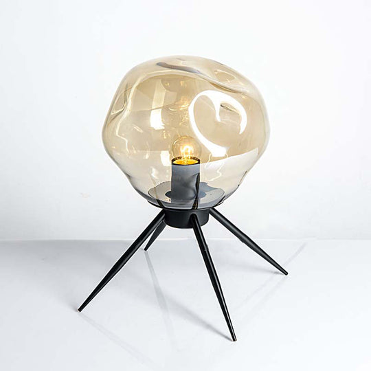 Modernist Tripod Desk Light With Dimpled Glass Shade - Black Blue/Cognac Cognac