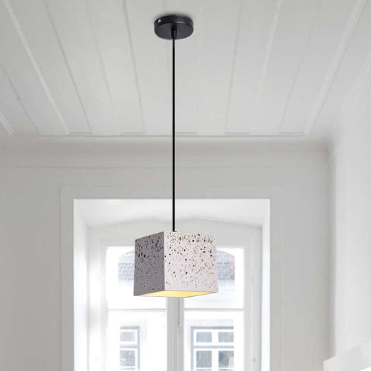 Modern Nordic White Cube Pendant Lamp For Restaurants - 1 Light Terrazzo Ceiling Fixture