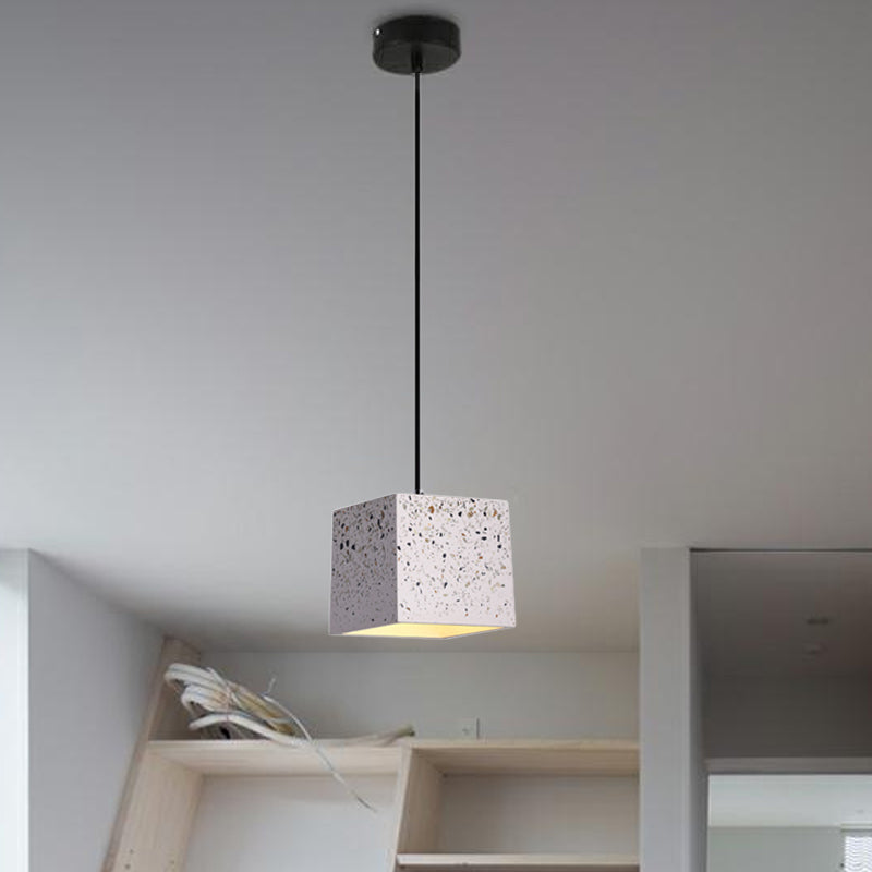 White Cube Pendant Light - Modern Nordic Terrazzo Ceiling Lamp for Restaurants