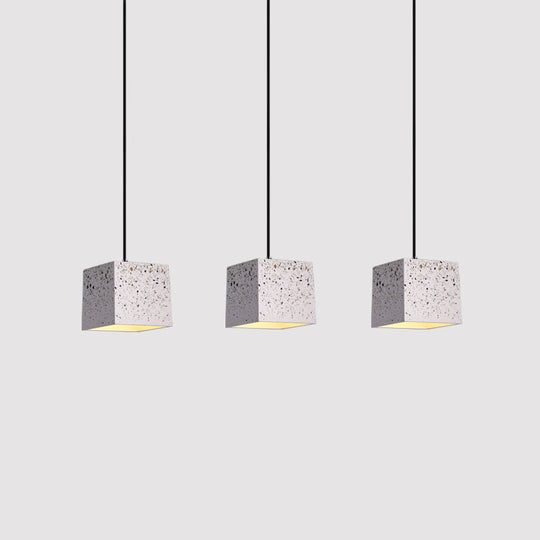 White Cube Pendant Light - Modern Nordic Terrazzo Ceiling Lamp for Restaurants