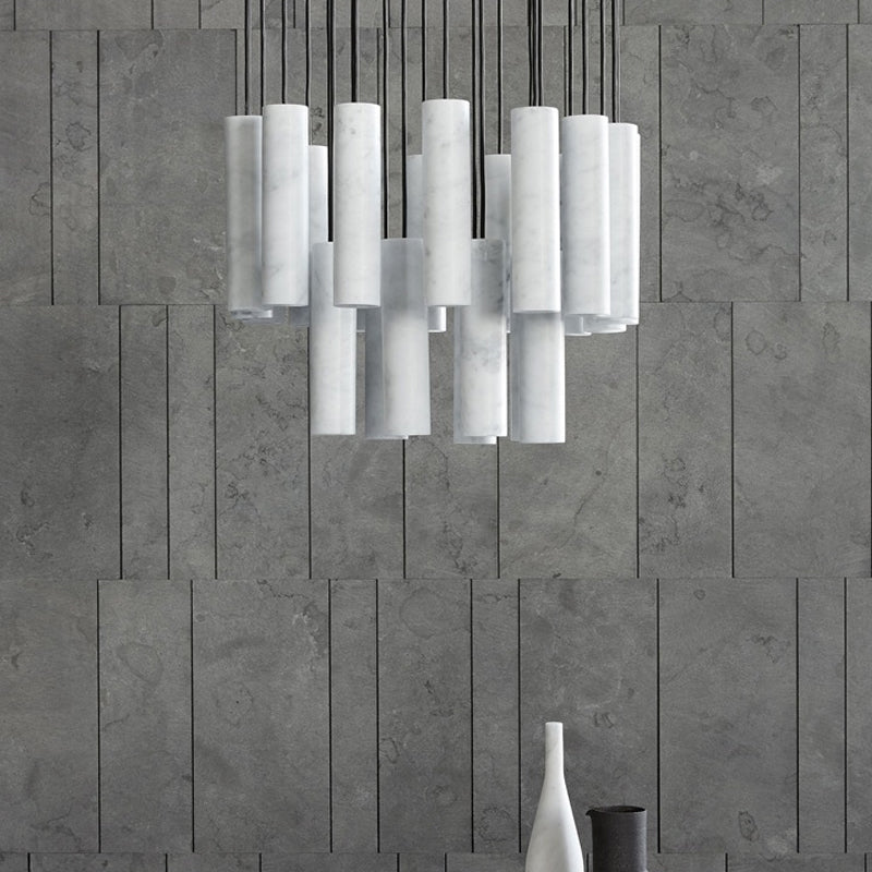 Minimalist Tubular Pendant Light - 1-Light Marble Ceiling Lamp For Restaurants (White) White