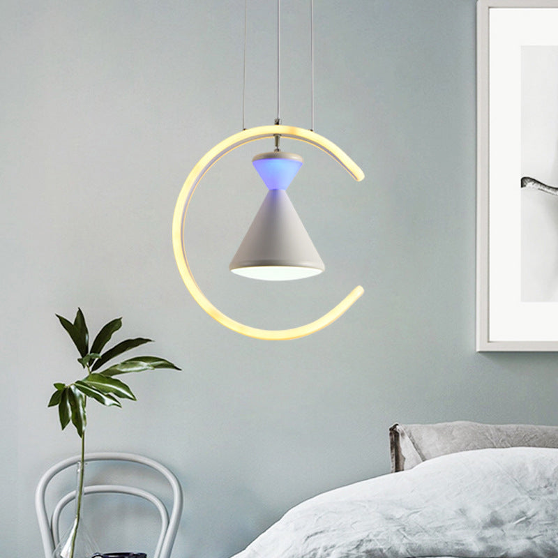 Minimalist Led Acrylic Hanging Light Kit With White Finish: Hourglass Ring Pendant For Table