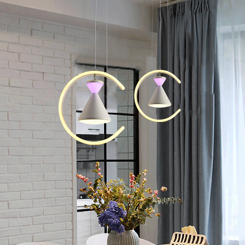 Minimalist Led Acrylic Hanging Light Kit With White Finish: Hourglass Ring Pendant For Table