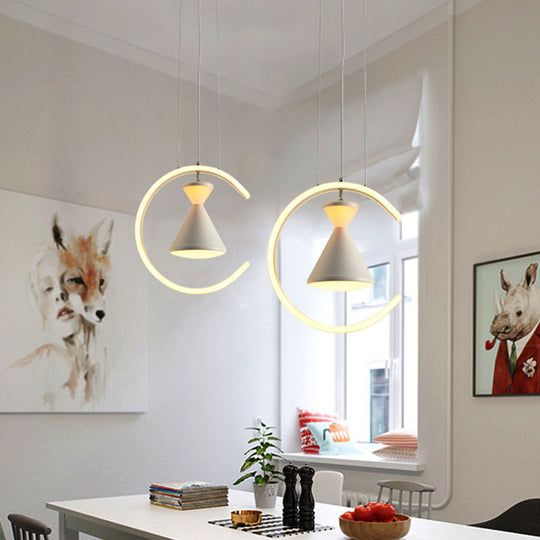 Minimalist Led Acrylic Hanging Light Kit With White Finish: Hourglass Ring Pendant For Table