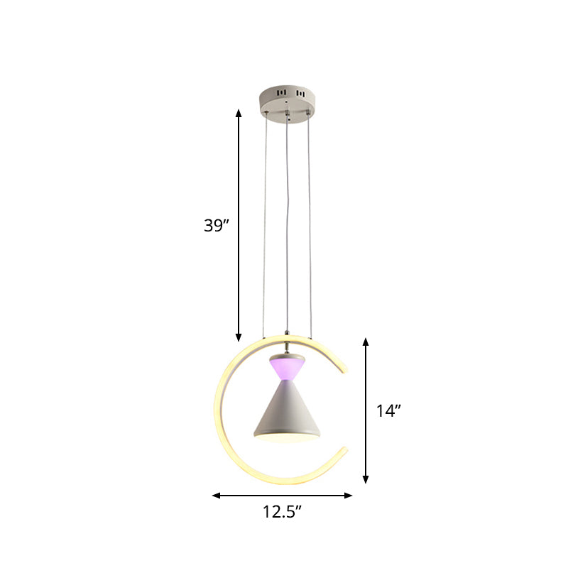 Minimalist LED Acrylic Hanging Light Kit: White Finish Hourglass and Ring Pendant - Perfect for Tables