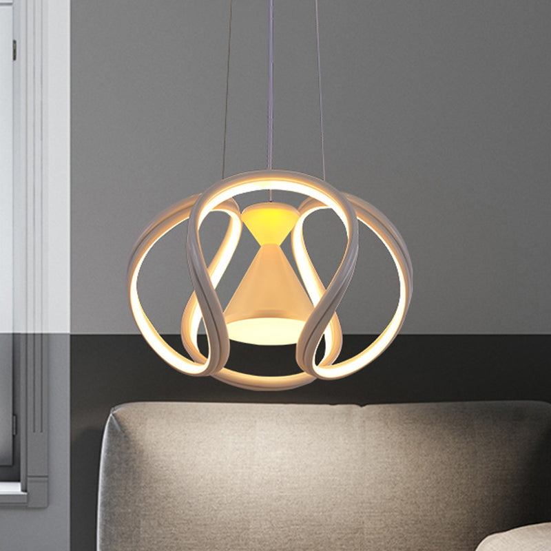 White Wave Led Pendant Lamp With Acrylic Hourglass Design For Modern Dining Rooms