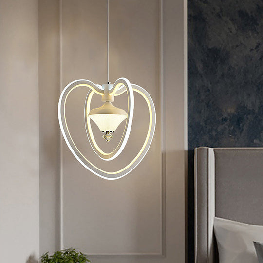 Modern Heart Frame Led Ceiling Light - Elegant Acrylic Pendant With Diamond Accent