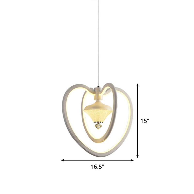 Modern Heart Frame Led Ceiling Light - Elegant Acrylic Pendant With Diamond Accent