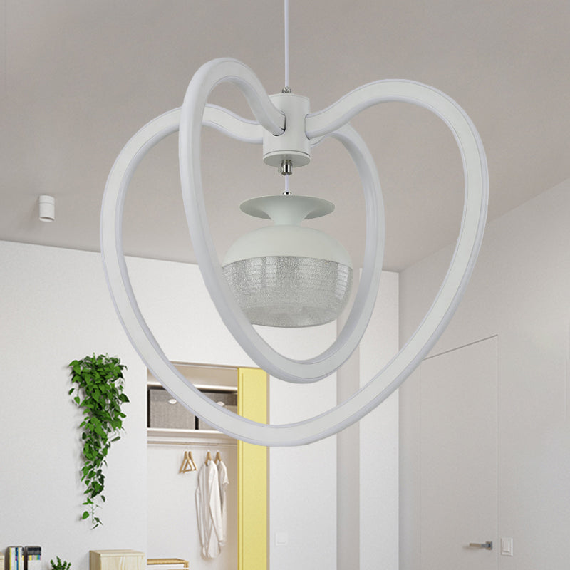 Minimalist Led Hanging Lamp With Acrylic Loving Heart Frame Pendant And Jar Inside - White