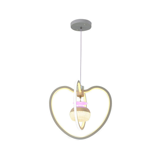 Minimalist Led Hanging Lamp With Acrylic Loving Heart Frame Pendant And Jar Inside - White