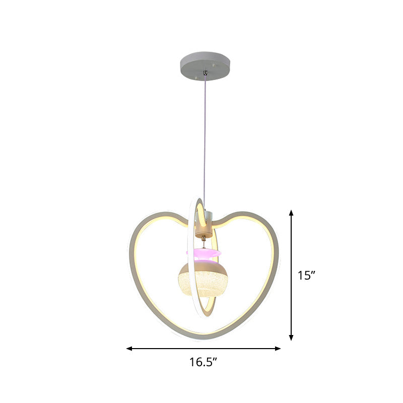 Minimalist Led Hanging Lamp With Acrylic Loving Heart Frame Pendant And Jar Inside - White