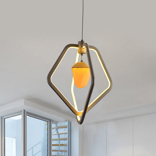 Modern LED Dual Pentagon Acrylic Pendant Light with Pinecone Inside - White Suspension Lamp