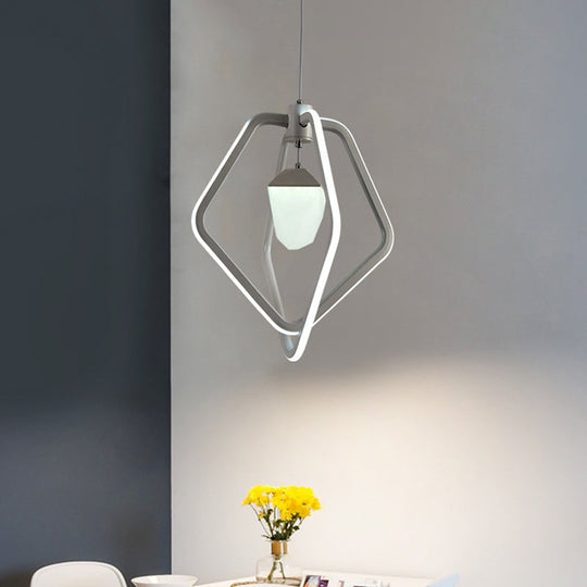 Modern LED Dual Pentagon Acrylic Pendant Light with Pinecone Inside - White Suspension Lamp