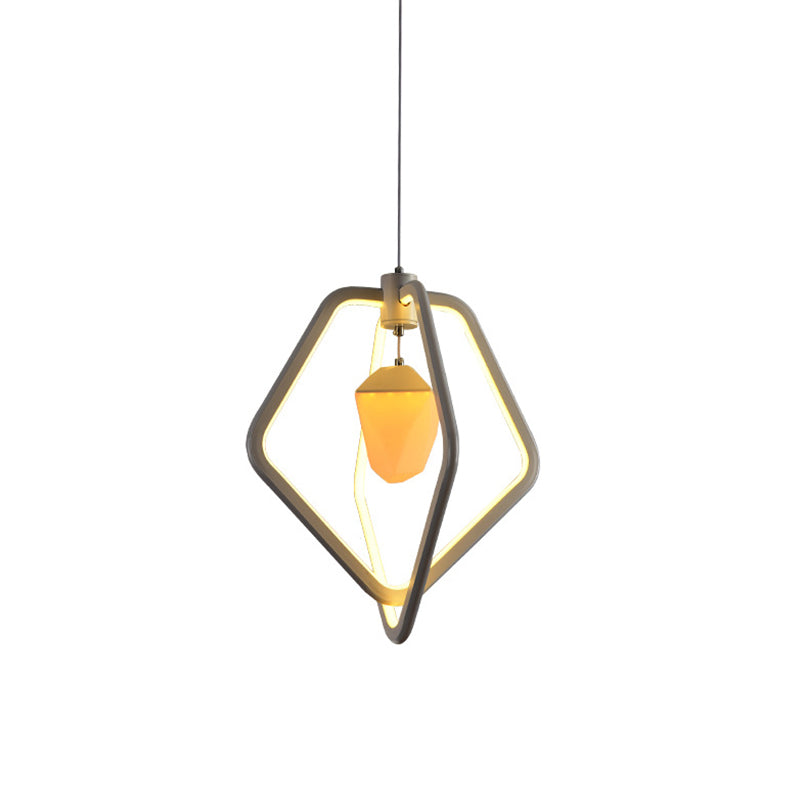 Modern LED Dual Pentagon Acrylic Pendant Light with Pinecone Inside - White Suspension Lamp