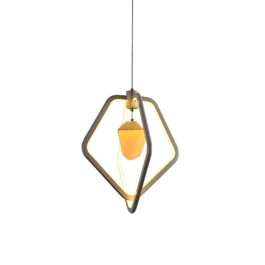 Modern LED Dual Pentagon Acrylic Pendant Light with Pinecone Inside - White Suspension Lamp