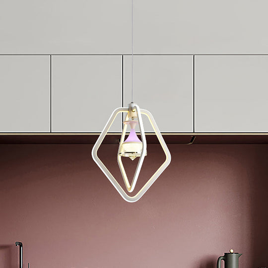 White Acrylic Dining Room Led Ceiling Suspension Lamp With Simple Wine Cup And Pentagon Hanging