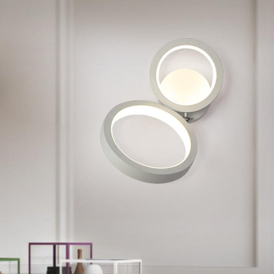 Modernist White Halo Ring Wall Sconce Light - Metal Led Lamp For Corners