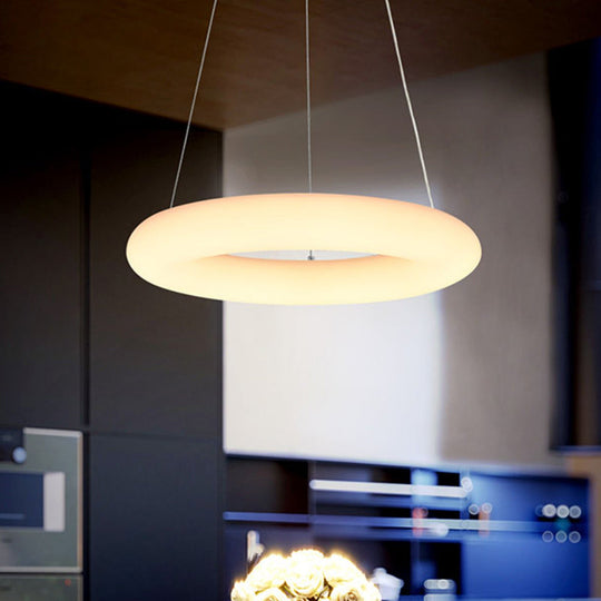 Minimalist Led Acrylic Hanging Pendant Light - White Vesicle Ring Ceiling Chandelier 12/16 Width