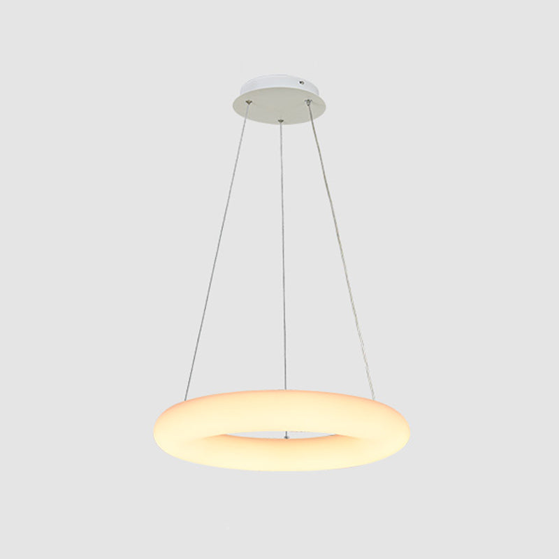 Modern White Vesicle Ring LED Pendant Chandelier, Minimalist Acrylic Ceiling Light over Table - 12"/16" Width