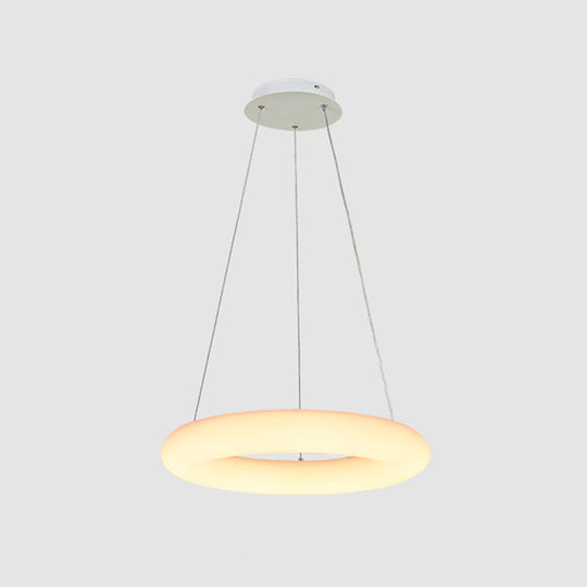 Modern White Vesicle Ring LED Pendant Chandelier, Minimalist Acrylic Ceiling Light over Table - 12"/16" Width