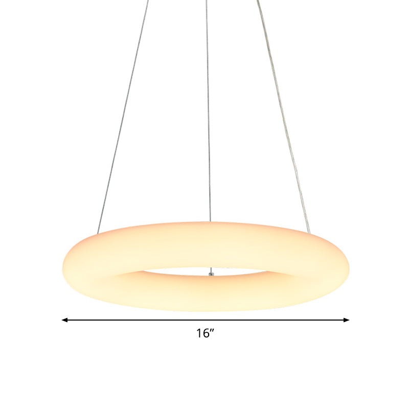 Modern White Vesicle Ring LED Pendant Chandelier, Minimalist Acrylic Ceiling Light over Table - 12"/16" Width