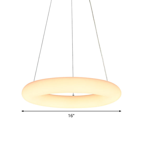 Modern White Vesicle Ring LED Pendant Chandelier, Minimalist Acrylic Ceiling Light over Table - 12"/16" Width