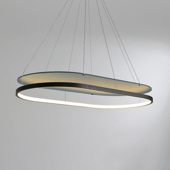 Modern Led Acrylic Dual Oval Pendant Chandelier - Black/Gold Ceiling Fixture For Dining Room