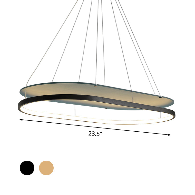 Modern Led Acrylic Dual Oval Pendant Chandelier - Black/Gold Ceiling Fixture For Dining Room