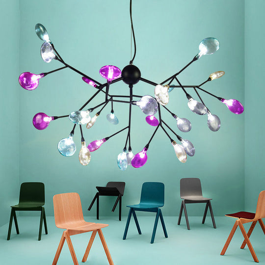 Contemporary Black Branching Chandelier with Colorful Glass Shades - 27/36 Lights