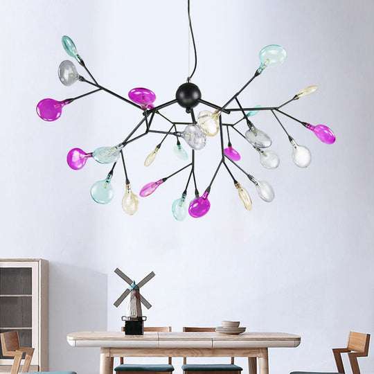 Modern Black Branching Chandelier With Colorful Glass Shades - 27/36 Lights