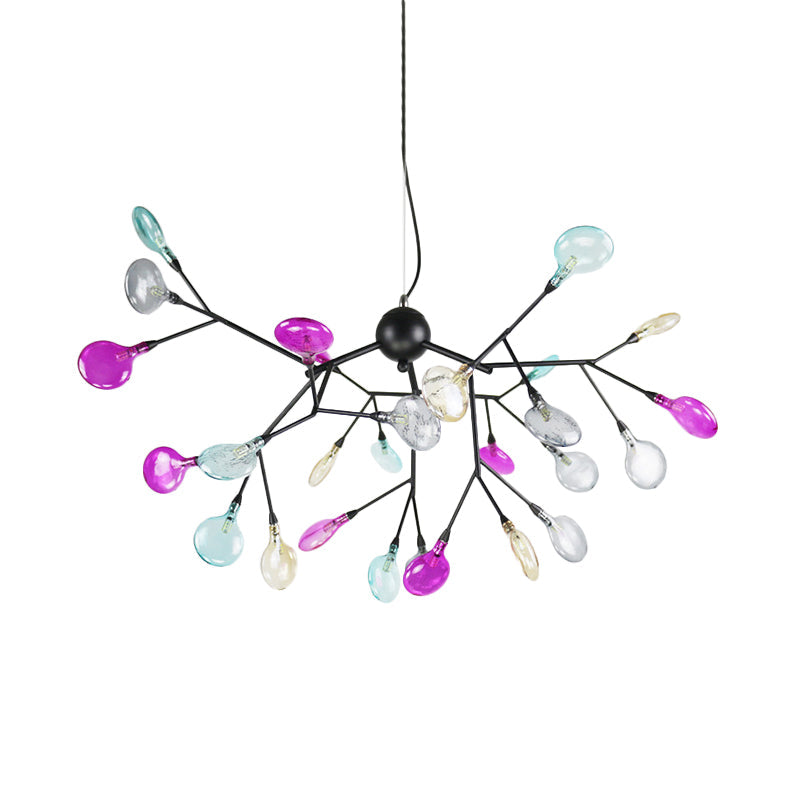 Modern Black Branching Chandelier With Colorful Glass Shades - 27/36 Lights