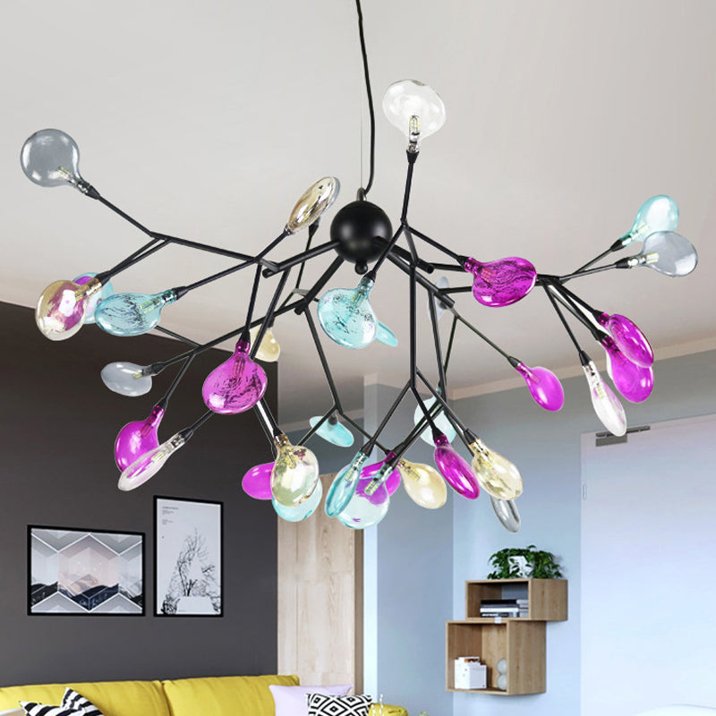 Contemporary Black Branching Chandelier with Colorful Glass Shades - 27/36 Lights