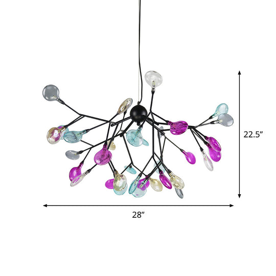 Contemporary Black Branching Chandelier with Colorful Glass Shades - 27/36 Lights