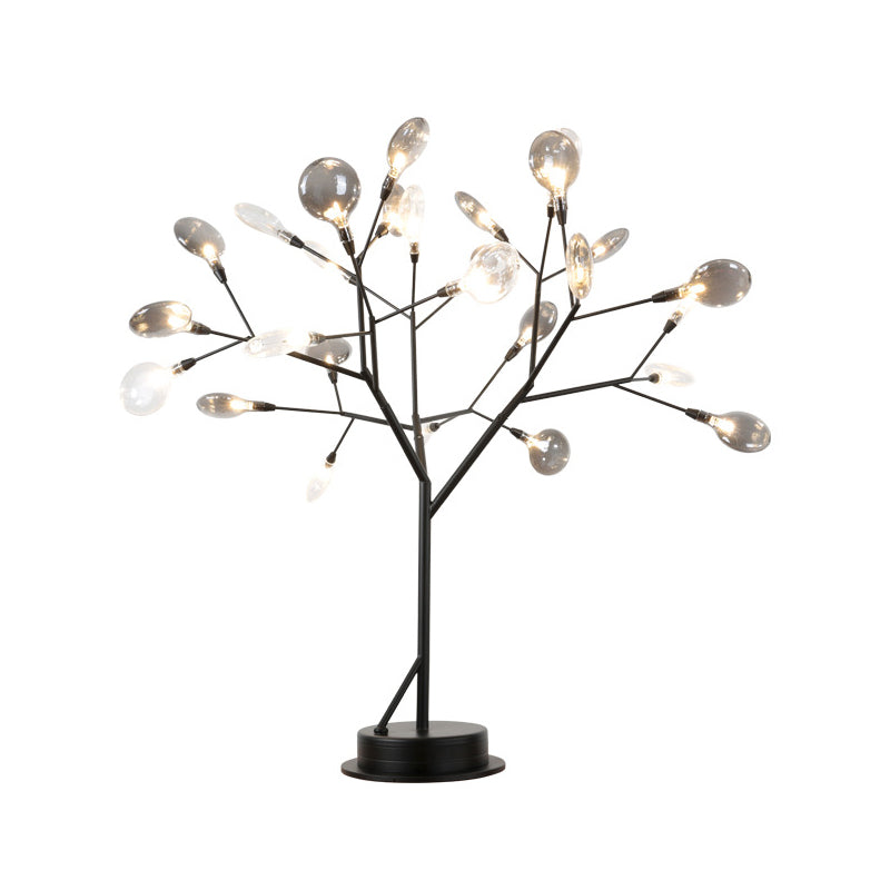 Contemporary Metallic Branch Desk Light: 27-Light Black Led Table Lamp With Smoke Gray Glass Shade