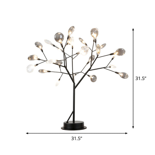 Contemporary Metallic Branch Desk Light: 27-Light Black Led Table Lamp With Smoke Gray Glass Shade