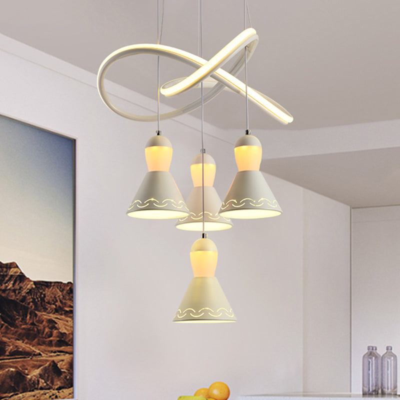 Modern Acrylic Bell Cluster Pendant Light - 4-Head Strip Led Suspension Lamp White