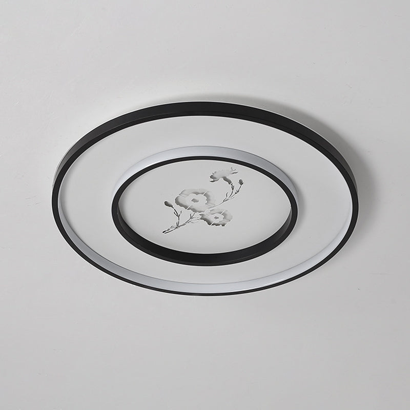 16"/19.5" Modern Round Flush Mount Acrylic LED Ceiling Light Fixture in Black with Flower Pattern, White/Warm Light