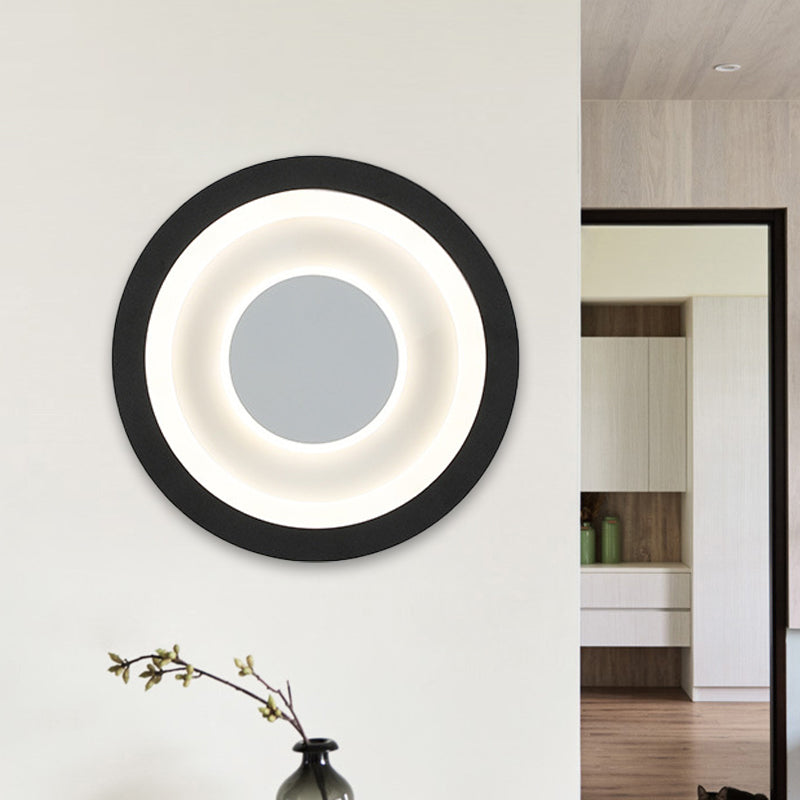 Modern Led Circle Sconce: White & Black Wall Mounted Lamp For Living Room