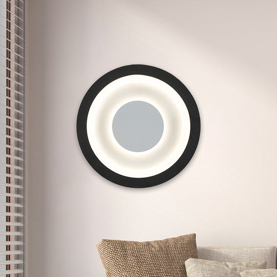 Modern Led Circle Sconce: White & Black Wall Mounted Lamp For Living Room