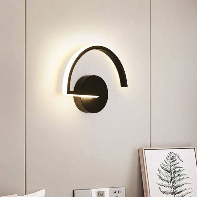 Minimalist Led Iron Wall Mount Sconce - Black Semicircle Light For Bedroom In Warm/White