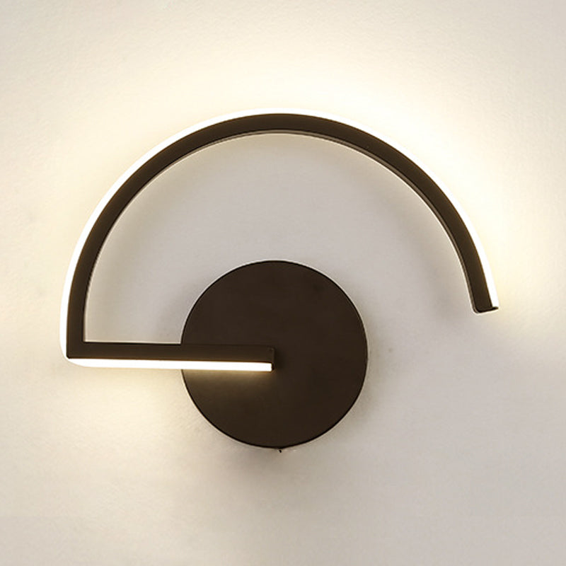 Minimalist Led Iron Wall Mount Sconce - Black Semicircle Light For Bedroom In Warm/White