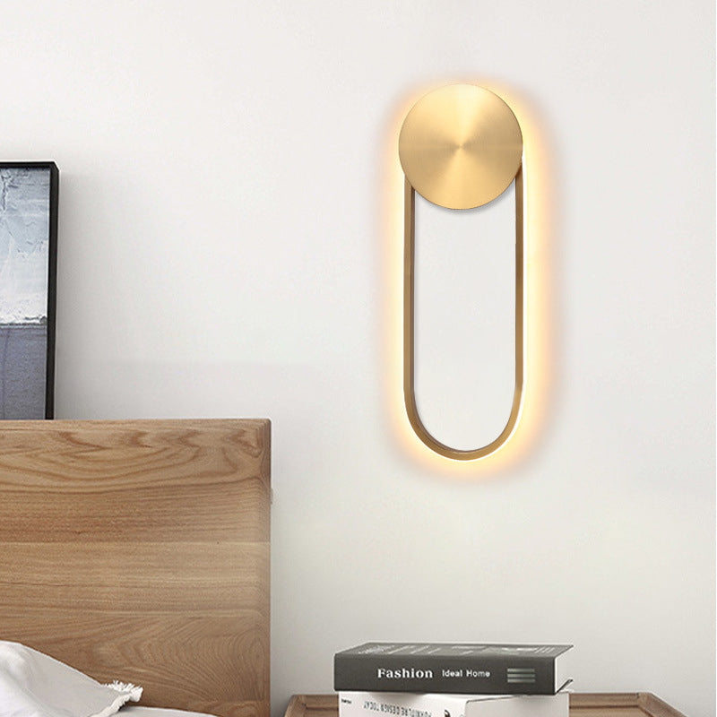 Postmodern Brass Arc Wall Sconce Led Lamp For Bedroom